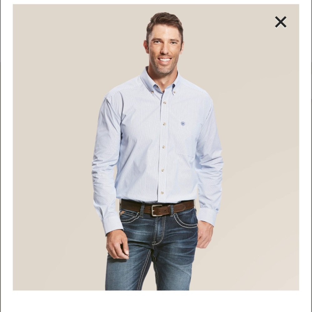 Ariat Pro Series Long Sleeve Blue and White Button-up Dress Shirt Blue | Size M
